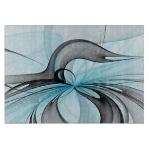 Abstract Anthracite Grey Blue Modern Fractal Art Cutting Board