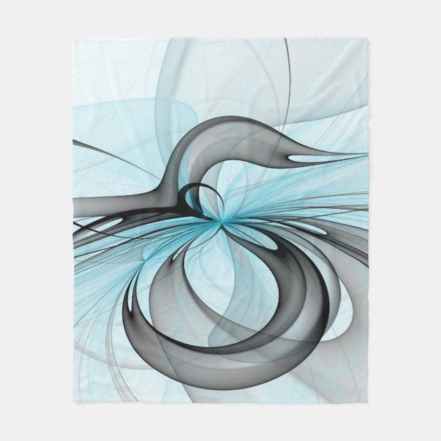 Abstract Anthracite Grey Blue Modern Fractal Art Fleece Blanket (Front)