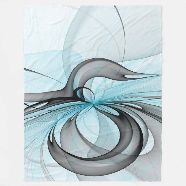 Abstract Anthracite Grey Blue Modern Fractal Art Fleece Blanket (Front)