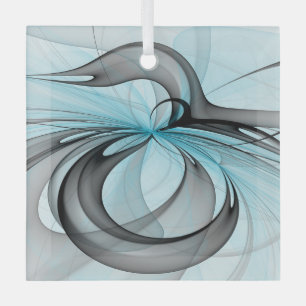 Abstract Anthracite Grey Blue Modern Fractal Art Glass Tree Decoration