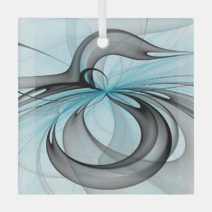 Abstract Anthracite Grey Blue Modern Fractal Art Glass Tree Decoration