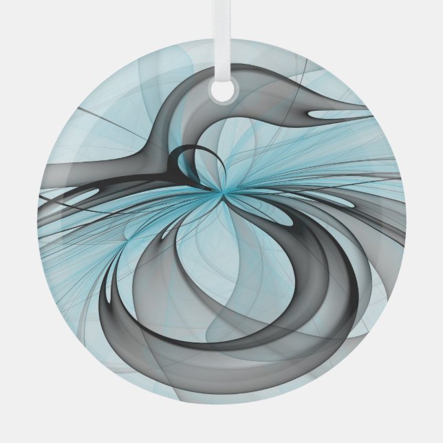 Abstract Anthracite Grey Blue Modern Fractal Art Glass Tree Decoration (Front)