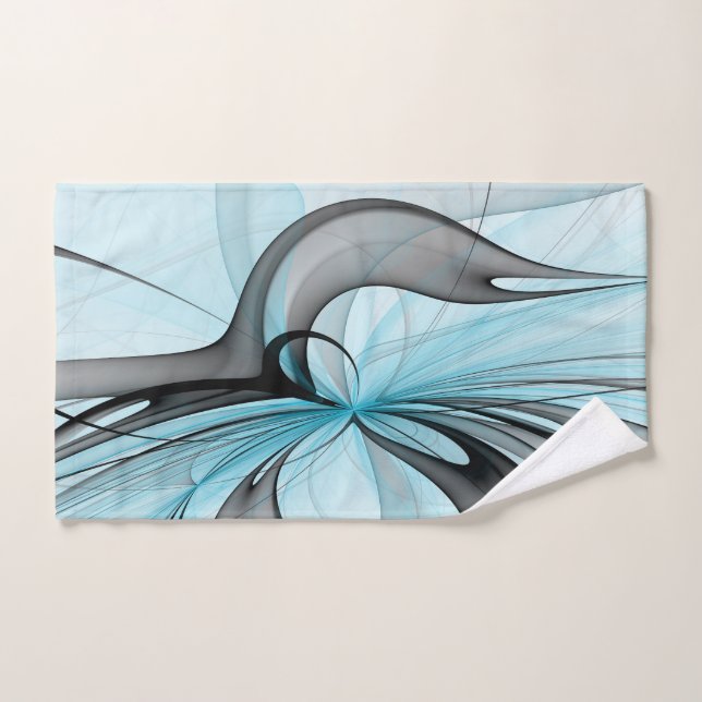 Abstract Anthracite Grey Blue Modern Fractal Art Hand Towel (Hand Towel)