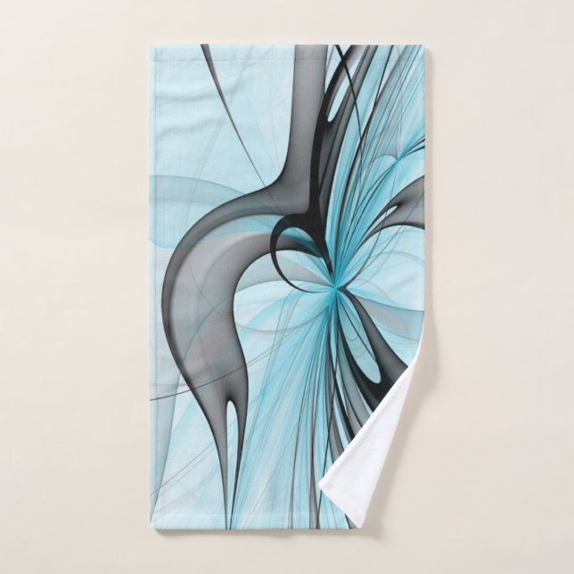 Abstract Anthracite Grey Blue Modern Fractal Art Hand Towel (Hand Towel)