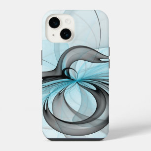 Abstract Anthracite Grey Blue Modern Fractal Art iPhone 14 Case