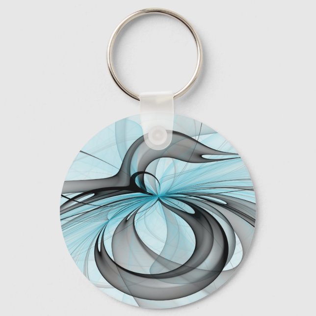 Abstract Anthracite Grey Blue Modern Fractal Art Key Ring (Front)