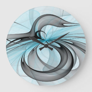 Abstract Anthracite Grey Blue Modern Fractal Art Large Clock
