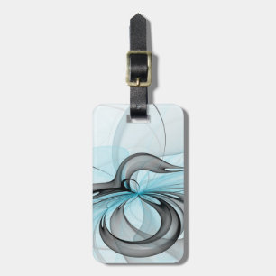 Abstract Anthracite Grey Blue Modern Fractal Art Luggage Tag
