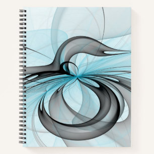 Abstract Anthracite Grey Blue Modern Fractal Art Notebook