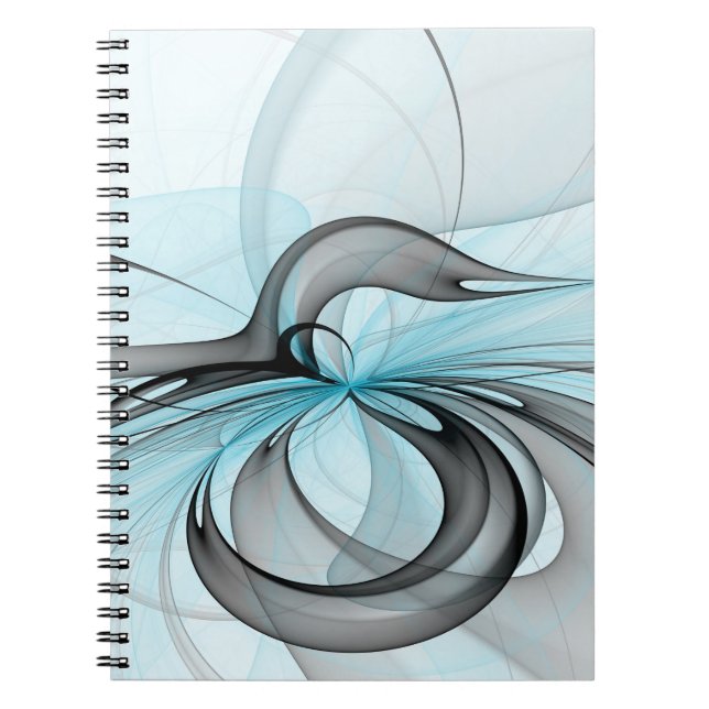 Abstract Anthracite Grey Blue Modern Fractal Art Notebook (Front)