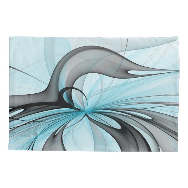 Abstract Anthracite Grey Blue Modern Fractal Art Pillowcase (Back)