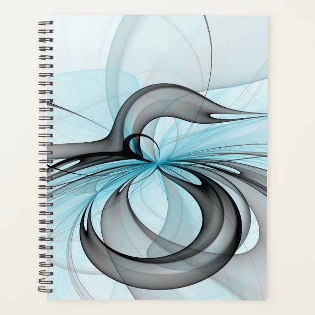 Abstract Anthracite Grey Blue Modern Fractal Art Planner (Front)