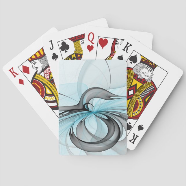 Abstract Anthracite Grey Blue Modern Fractal Art Playing Cards (Back)