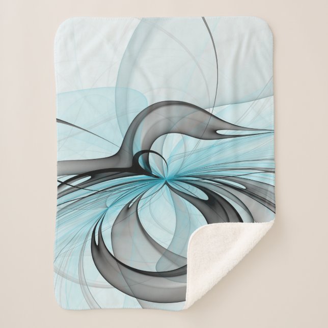 Abstract Anthracite Grey Blue Modern Fractal Art Sherpa Blanket (Front)