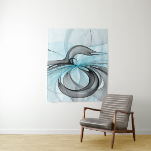 Abstract Anthracite Grey Blue Modern Fractal Art Tapestry