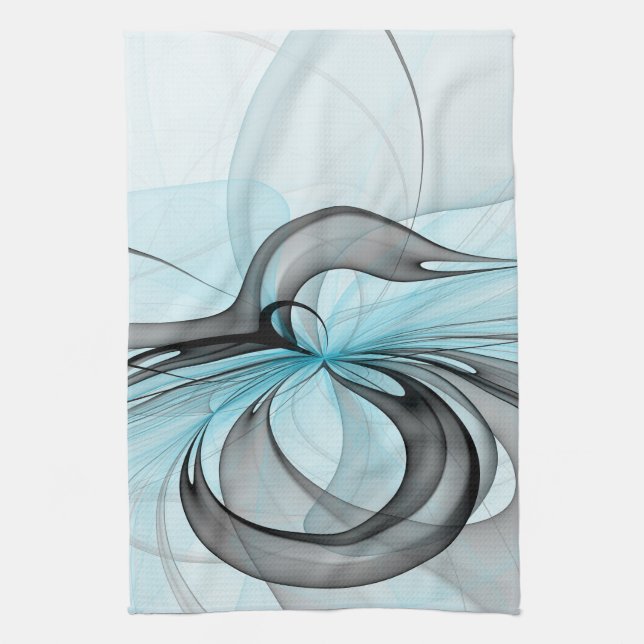 Abstract Anthracite Grey Blue Modern Fractal Art Tea Towel (Vertical)