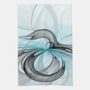 Abstract Anthracite Grey Blue Modern Fractal Art Tea Towel
