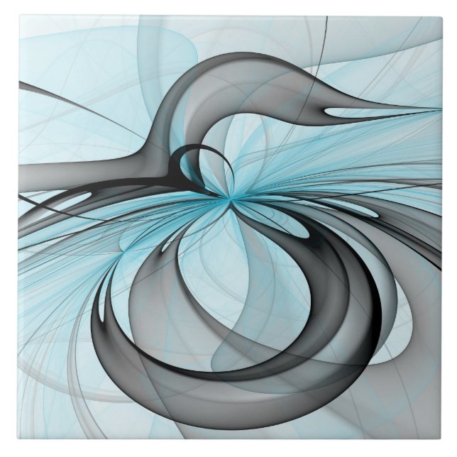 Abstract Anthracite Grey Blue Modern Fractal Art Tile (Front)