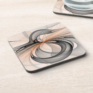 Abstract Anthracite Grey Sienna Modern Fractal Art Coaster