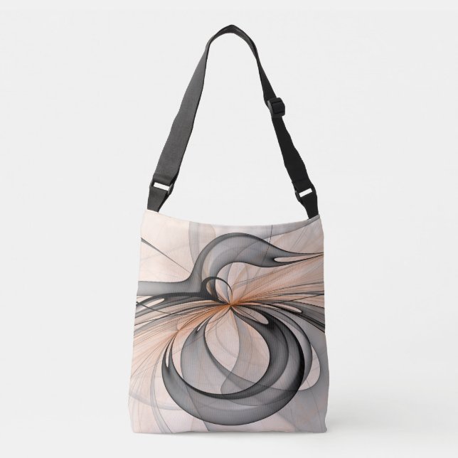 Abstract Anthracite Grey Sienna Modern Fractal Art Crossbody Bag (Front)
