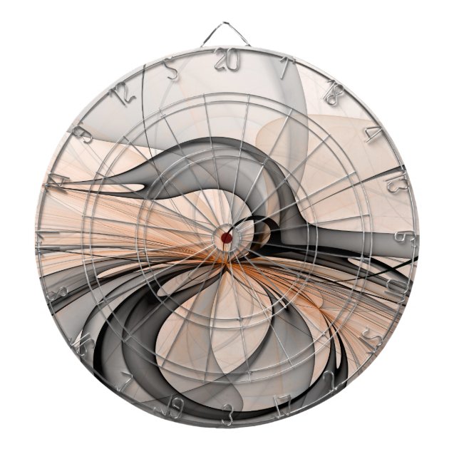 Abstract Anthracite Grey Sienna Modern Fractal Art Dartboard (Front)