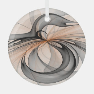Abstract Anthracite Grey Sienna Modern Fractal Art Glass Tree Decoration