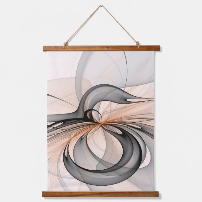 Abstract Anthracite Grey Sienna Modern Fractal Art Hanging Tapestry (Front)