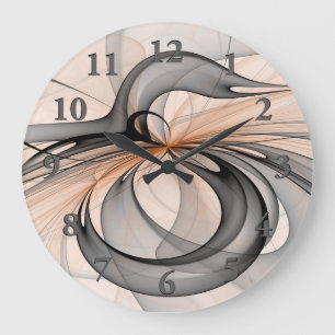 Abstract Anthracite Grey Sienna Modern Fractal Art Large Clock