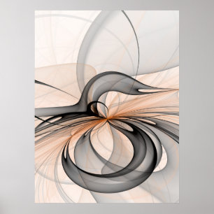Abstract Anthracite Grey Sienna Modern Fractal Art Poster