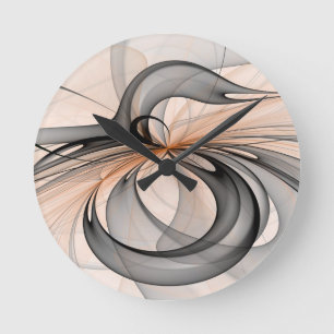 Abstract Anthracite Grey Sienna Modern Fractal Art Round Clock