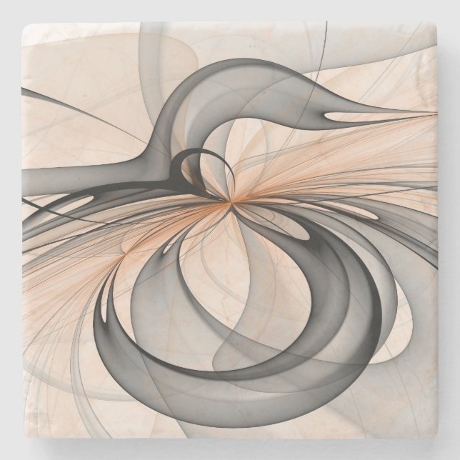 Abstract Anthracite Grey Sienna Modern Fractal Art Stone Coaster (Front)