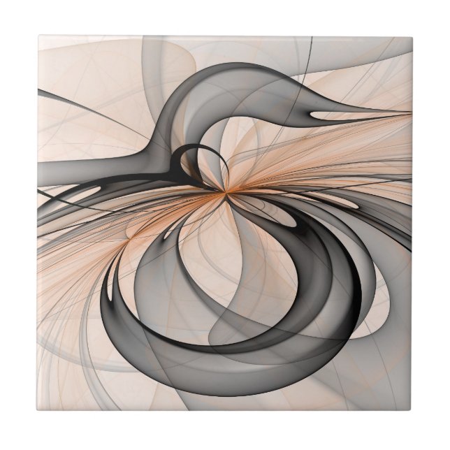 Abstract Anthracite Grey Sienna Modern Fractal Art Tile (Front)
