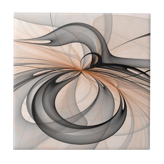 Abstract Anthracite Grey Sienna Modern Fractal Art Tile (Front)