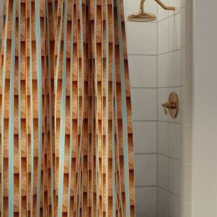 Abstract Aqua and Copper Striped Shower Curtain