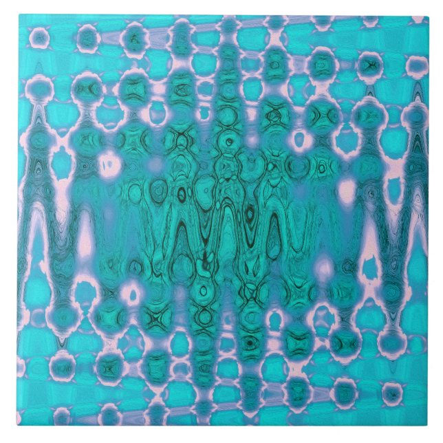 Abstract Aqua and Pink Wavy Tie Dye Clouds Tile (Front)