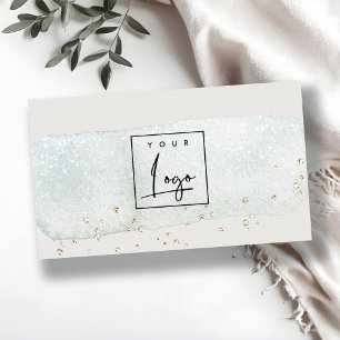 Abstract Aqua Blue Brush Stoke Watercolor Logo Business Card