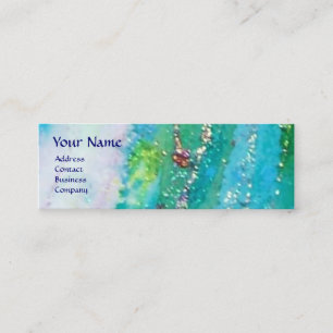 ABSTRACT AQUA BLUE TEAL GOLD SPARKLES,RED WAX SEAL MINI BUSINESS CARD