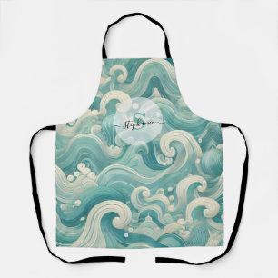 Abstract Aqua Blue & White Wave – Modern Fluid Art Apron