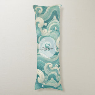 Abstract Aqua Blue & White Wave – Modern Fluid Art Body Cushion