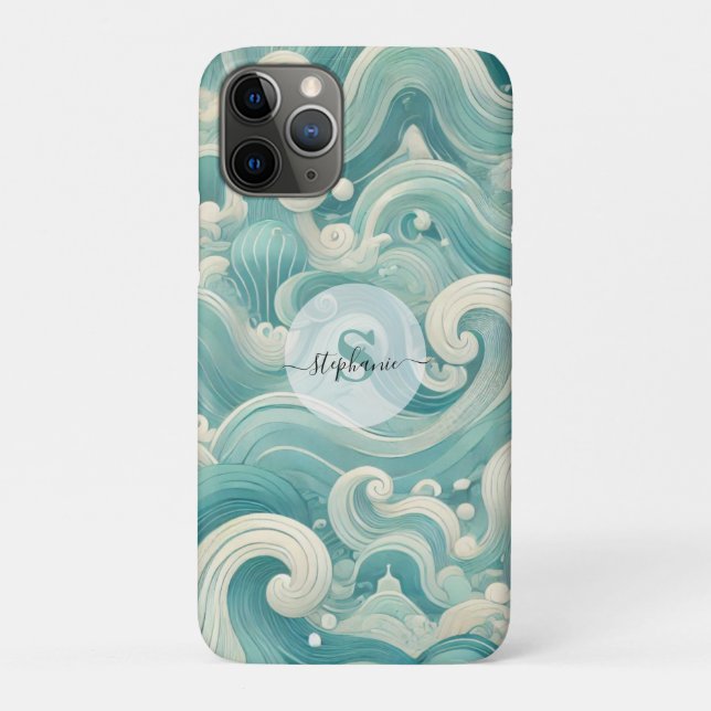 Abstract Aqua Blue & White Wave – Modern Fluid Art Case-Mate iPhone Case (Back)