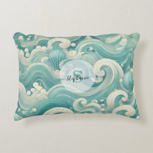Abstract Aqua Blue & White Wave – Modern Fluid Art Decorative Cushion