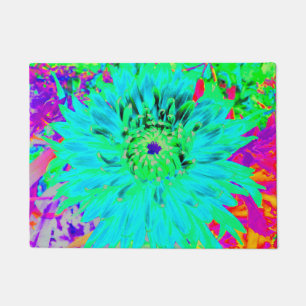 Abstract Aqua Decorative Dahlia Flower Doormat