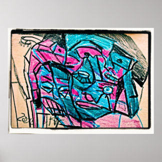 abstract aqua face poster