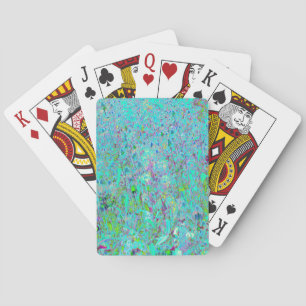 Abstract Aqua Green and Purple Coneflower Garden Playing Cards