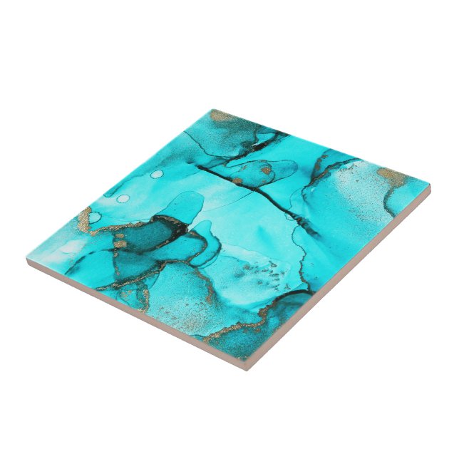 Abstract Aqua Green Organic Turquoise Gold Tile (Side)