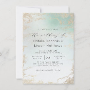 Abstract Aqua Ombre Fade with Frosted Gold Glitter Invitation