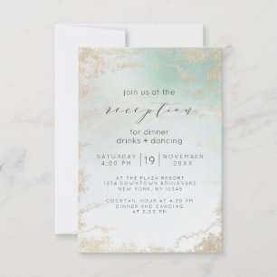 Abstract Aqua Ombre Fade with Frosted Gold Glitter Invitation