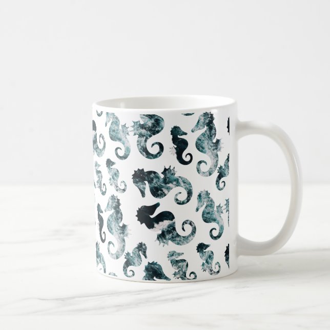 Abstract aqua seahorses pattern coffee mug (Right)