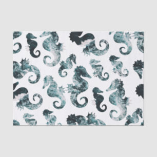 Abstract aqua seahorses pattern tissue paper