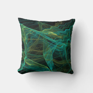 Abstract Aqua Teal Green Fractal Pillow